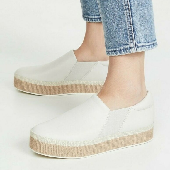 VINCE Wilden White Leather Espadrille Slip-On Flatform Loafers Sneakers sz 40 - Picture 3 of 13